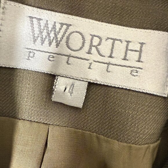 Worth Petite Double Breasted 100% Wool Jacket Taupe/Khaki Size 4 - Picture 2 of 8